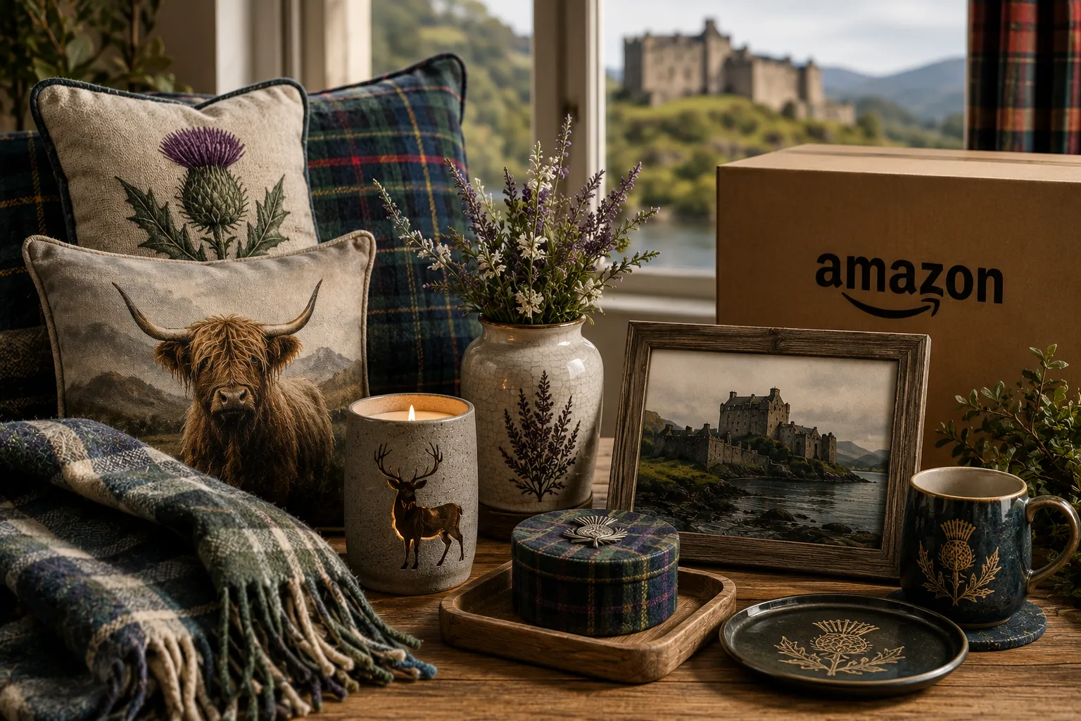 Cozy Scottish-inspired home decor arrangement