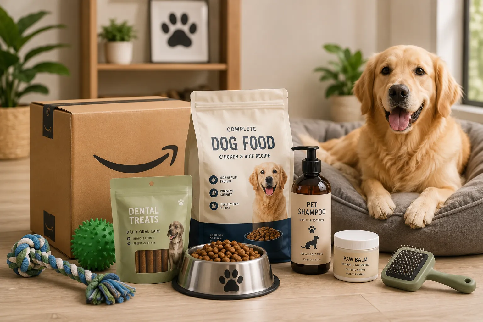 Cozy pet care essentials in a bright home