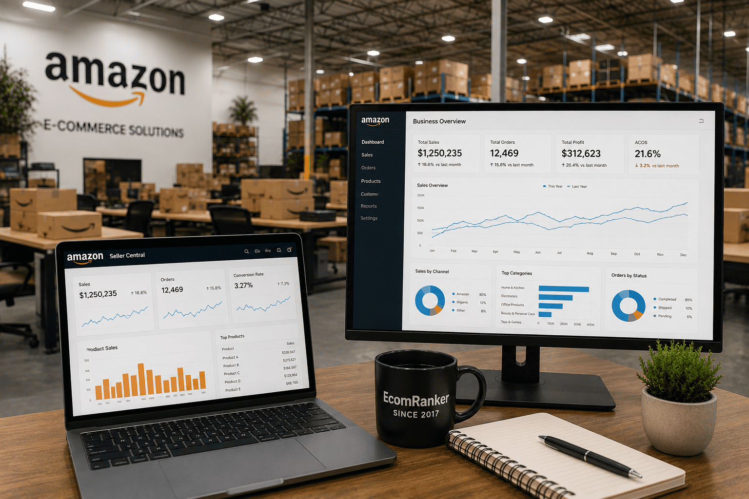 E-commerce analytics hub in warehouse