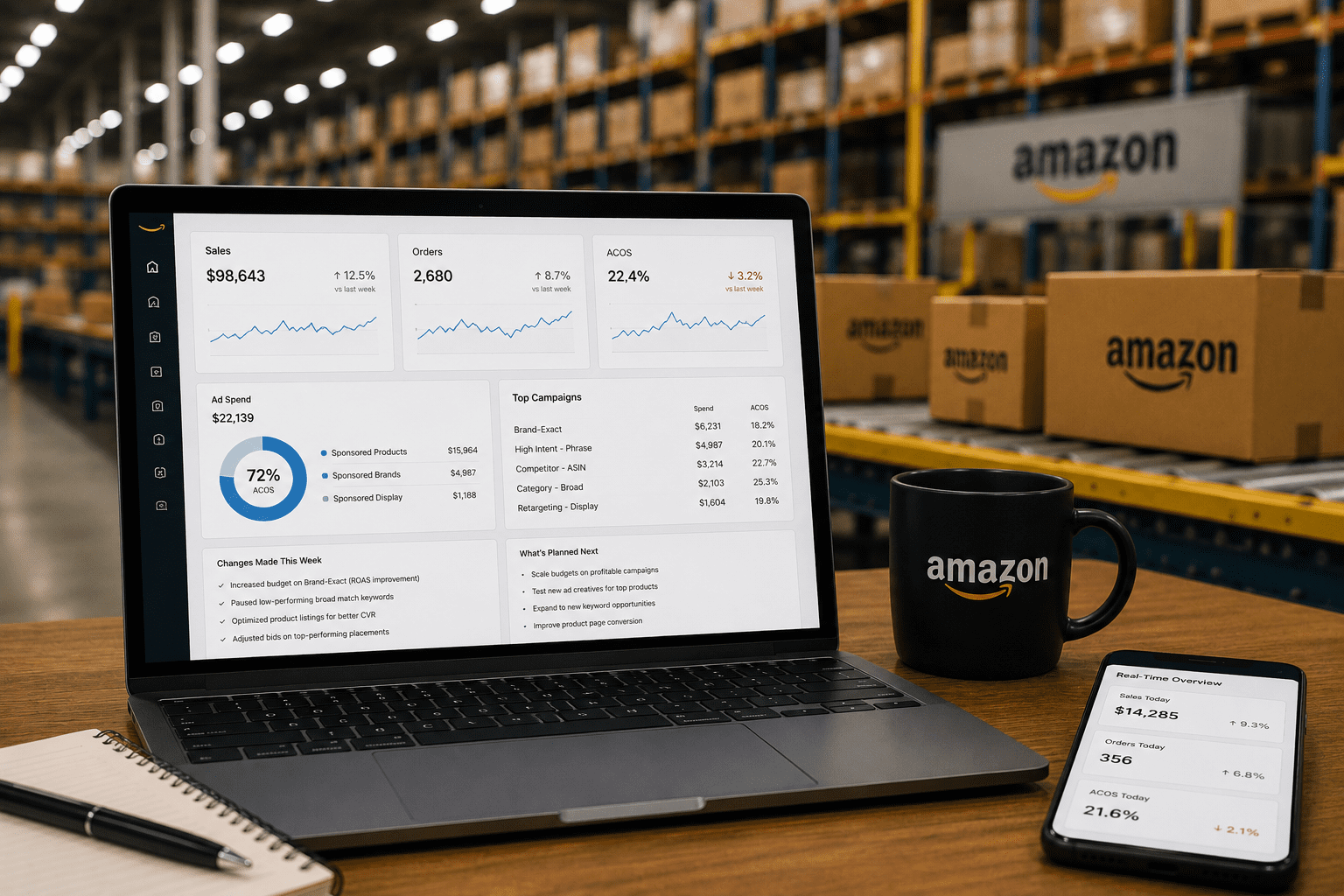 E-commerce dashboard in a warehouse setting