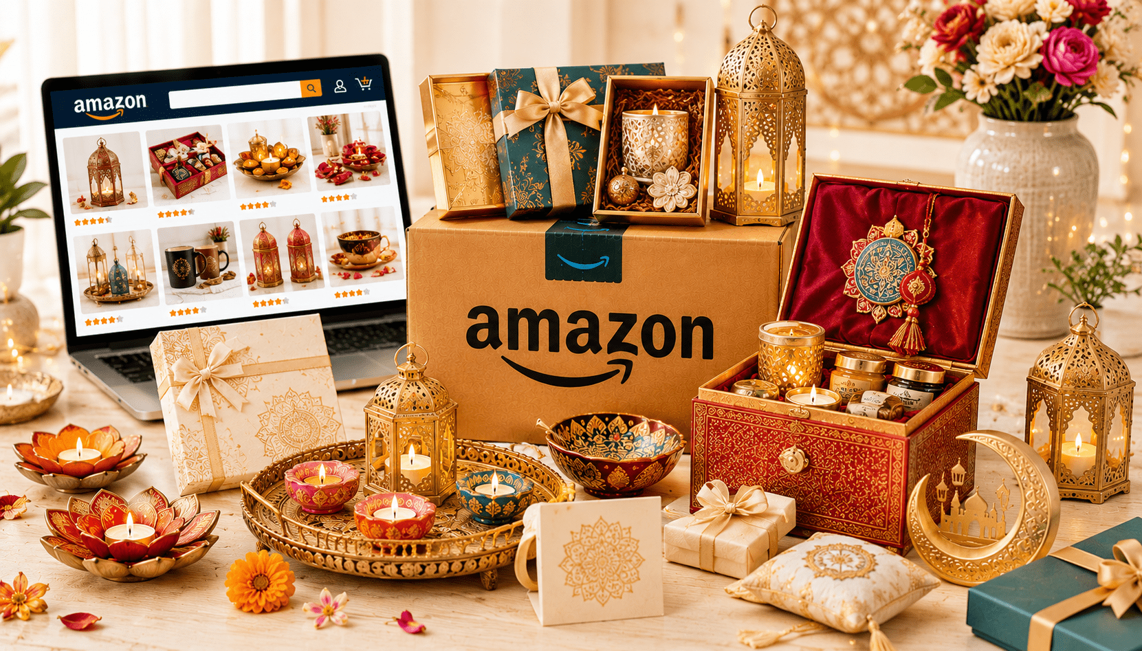Festive gift decor with Amazon theme