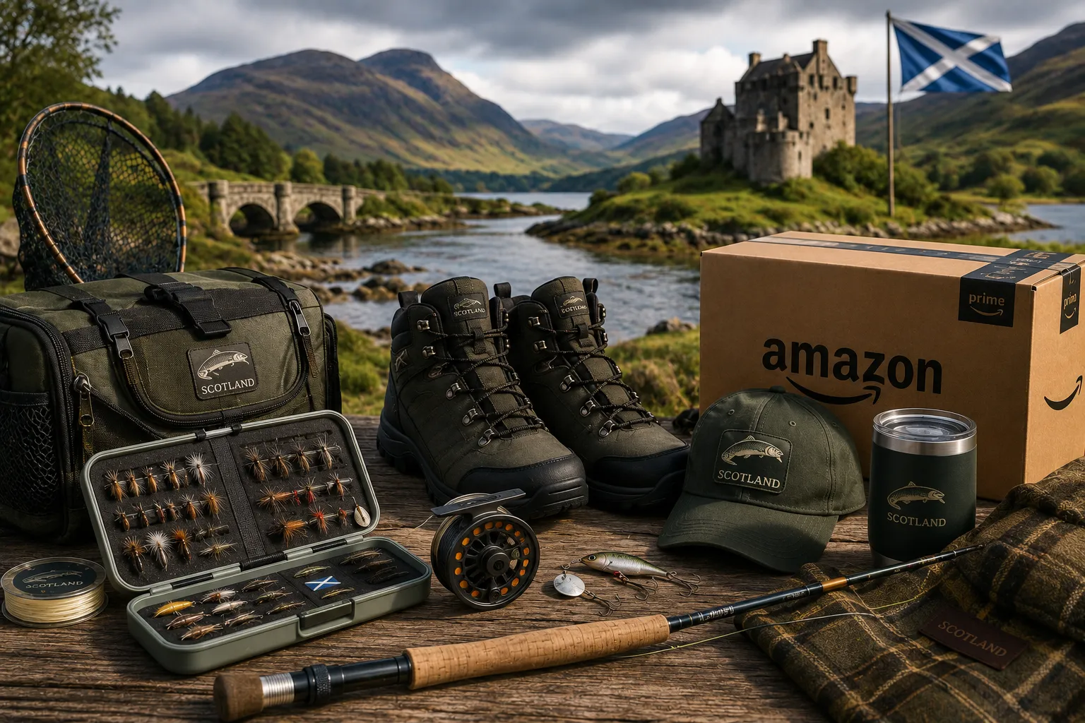 Fishing gear at Loch in Scotland