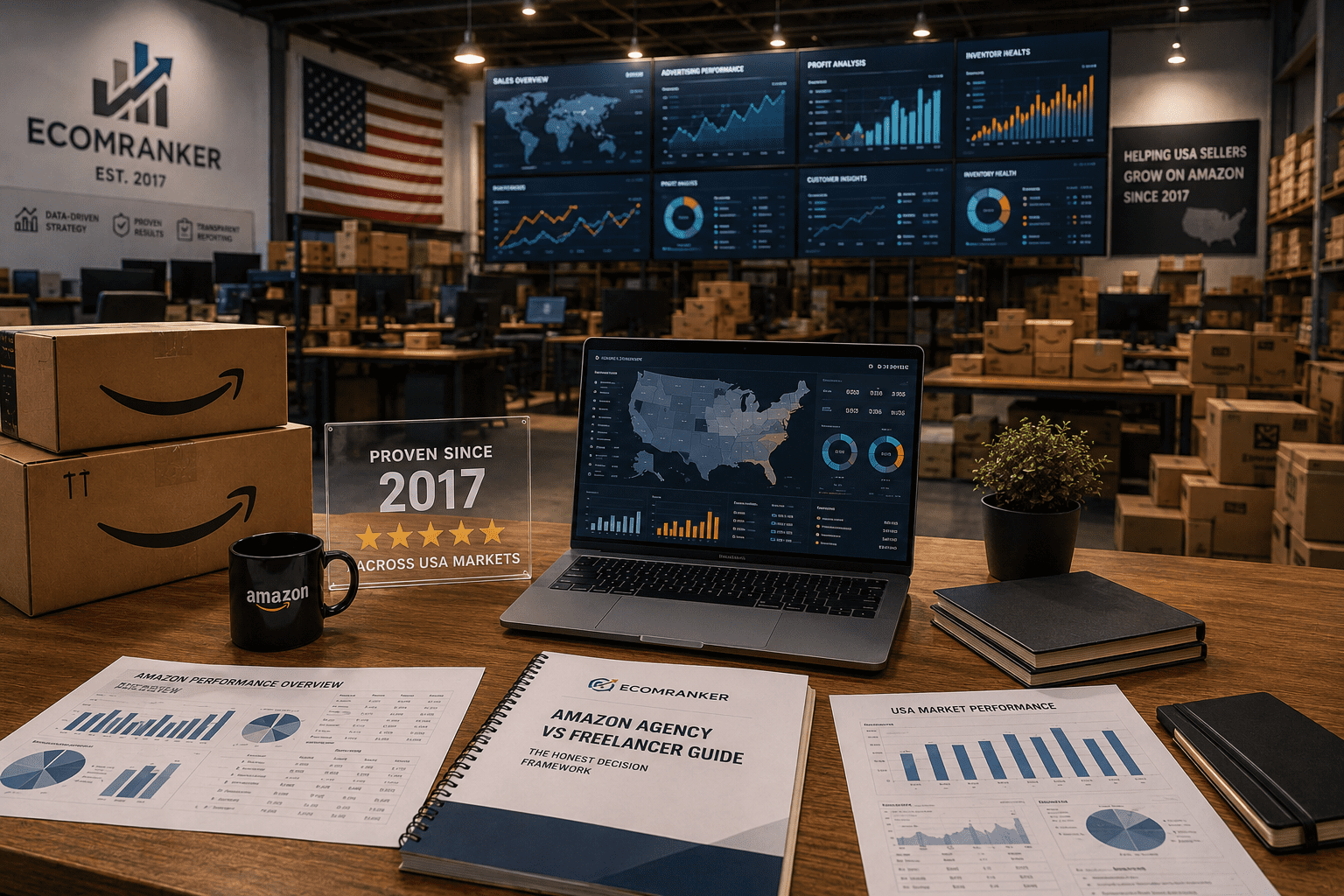 Industrial e-commerce analytics office setup