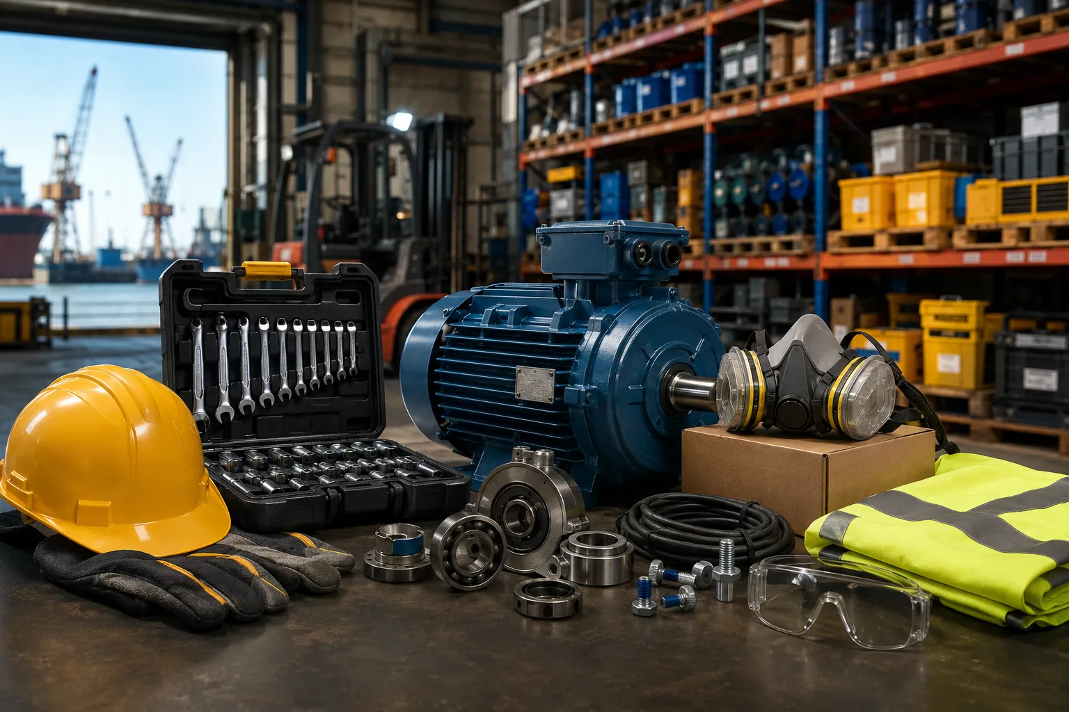 Industrial workshop with tools and gear