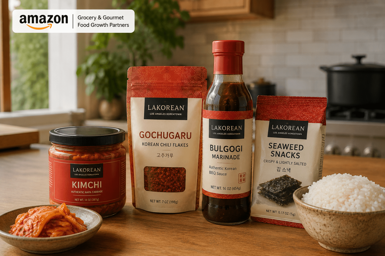 Korean food essentials in a modern kitchen