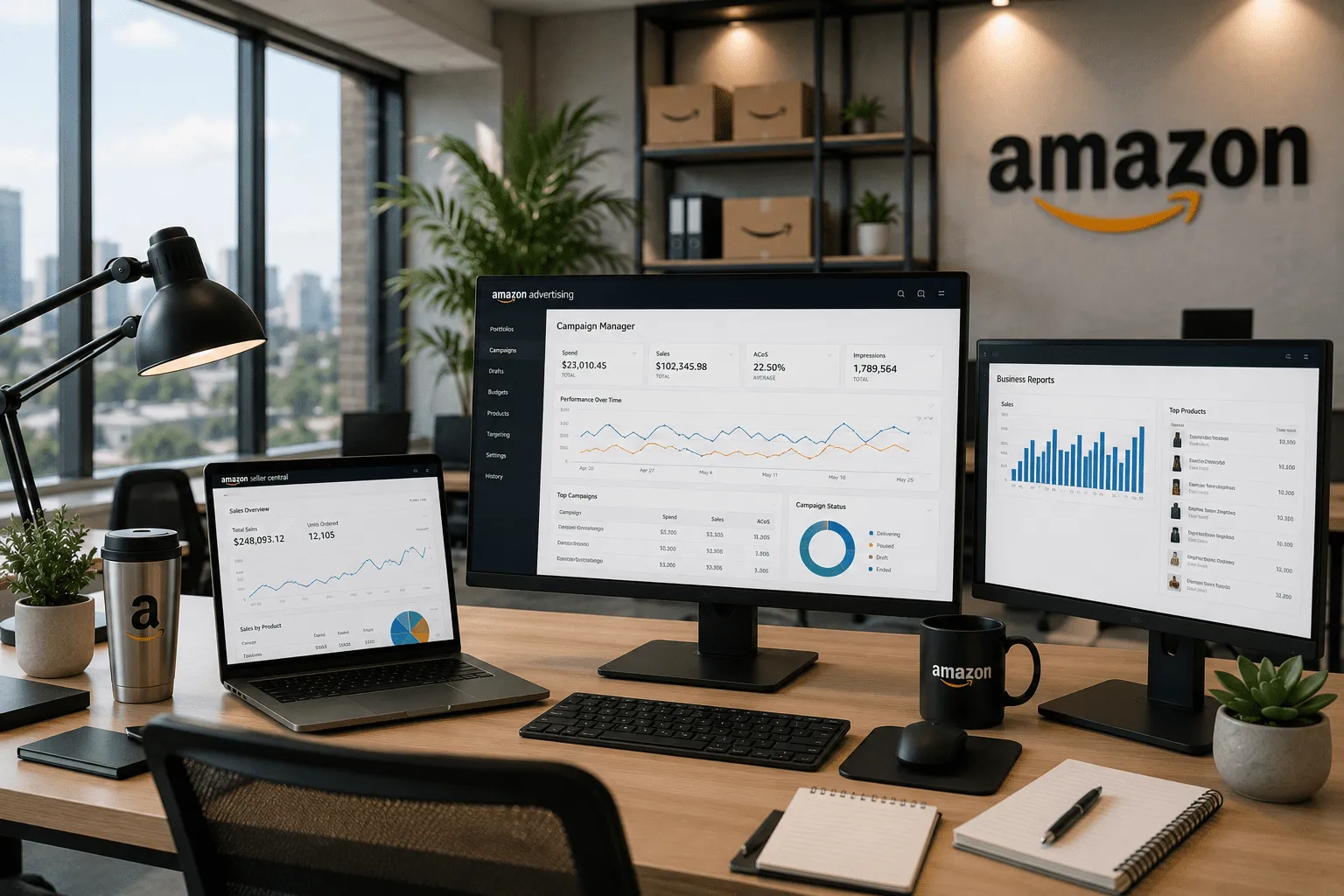 Modern Amazon office workspace setup
