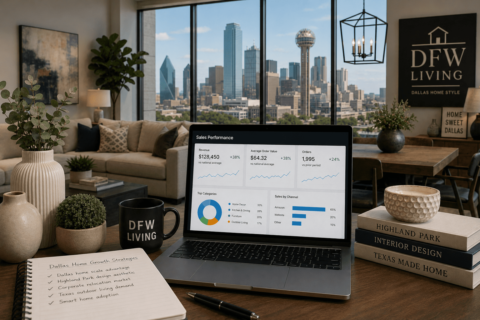 Modern Dallas workspace with city view