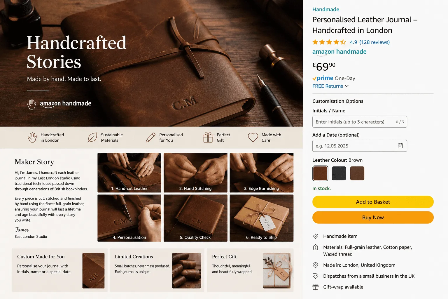 Personalised leather journal – crafted by hand