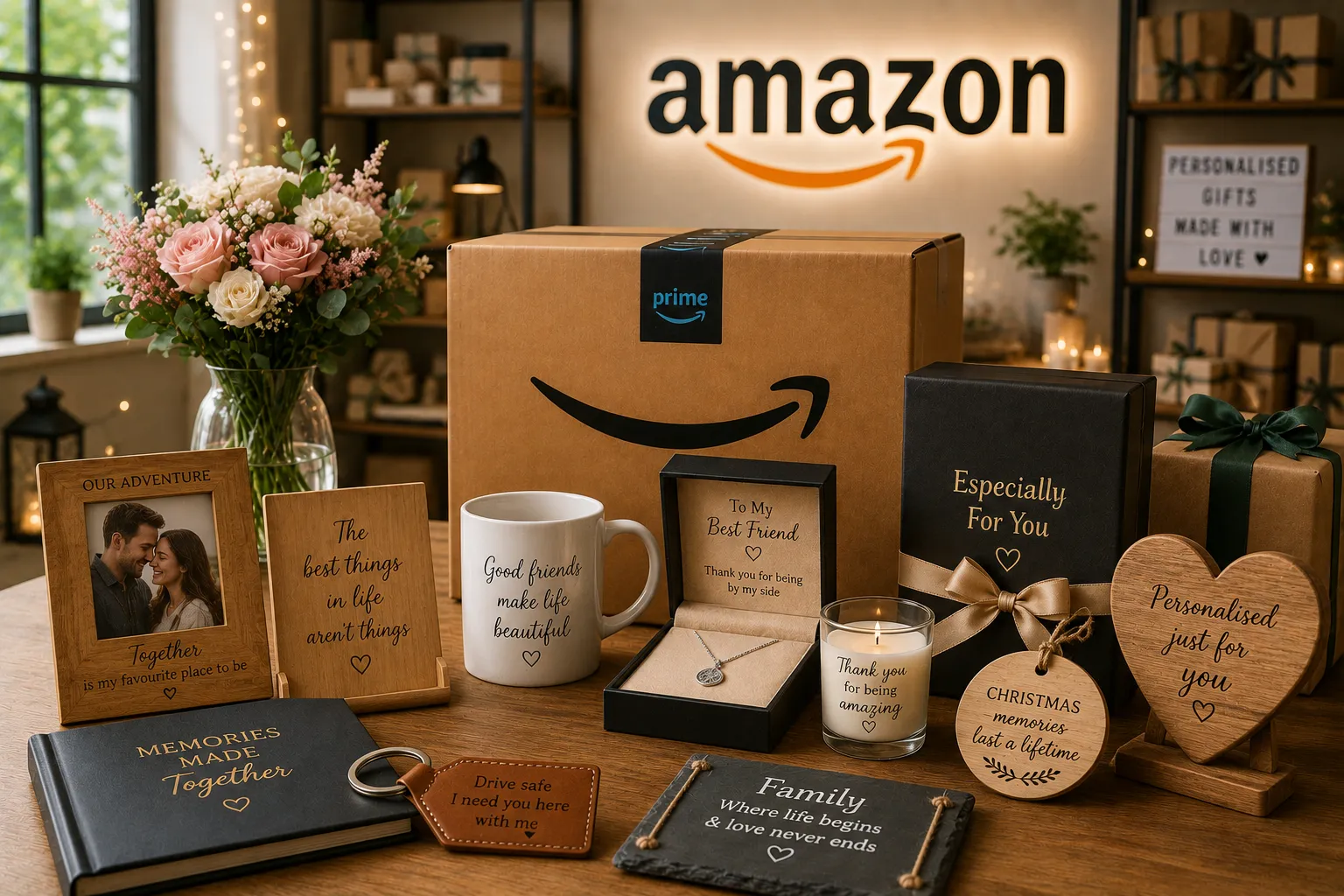 Personalized gift display with cozy ambiance