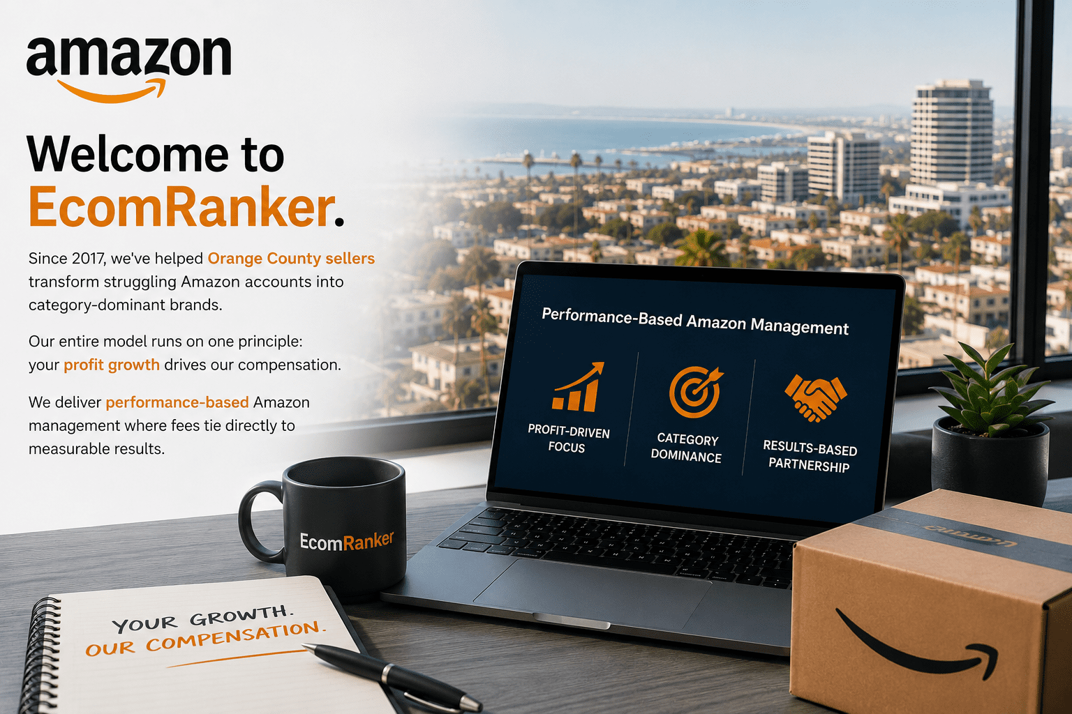 Professional office with Amazon branding