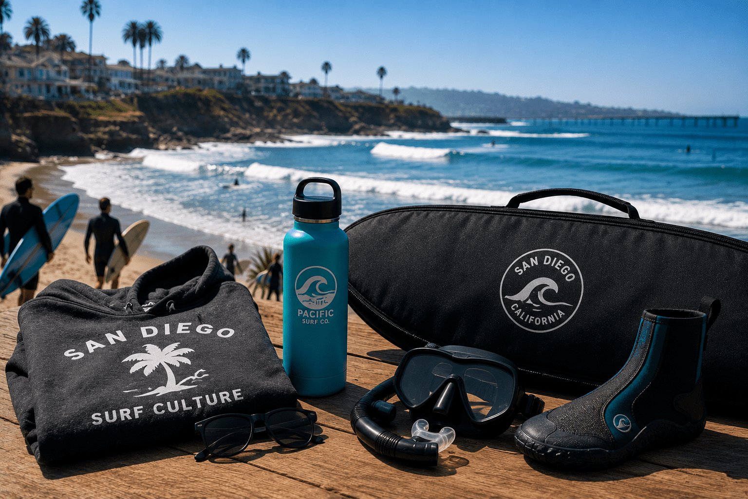 Surf gear by the beach