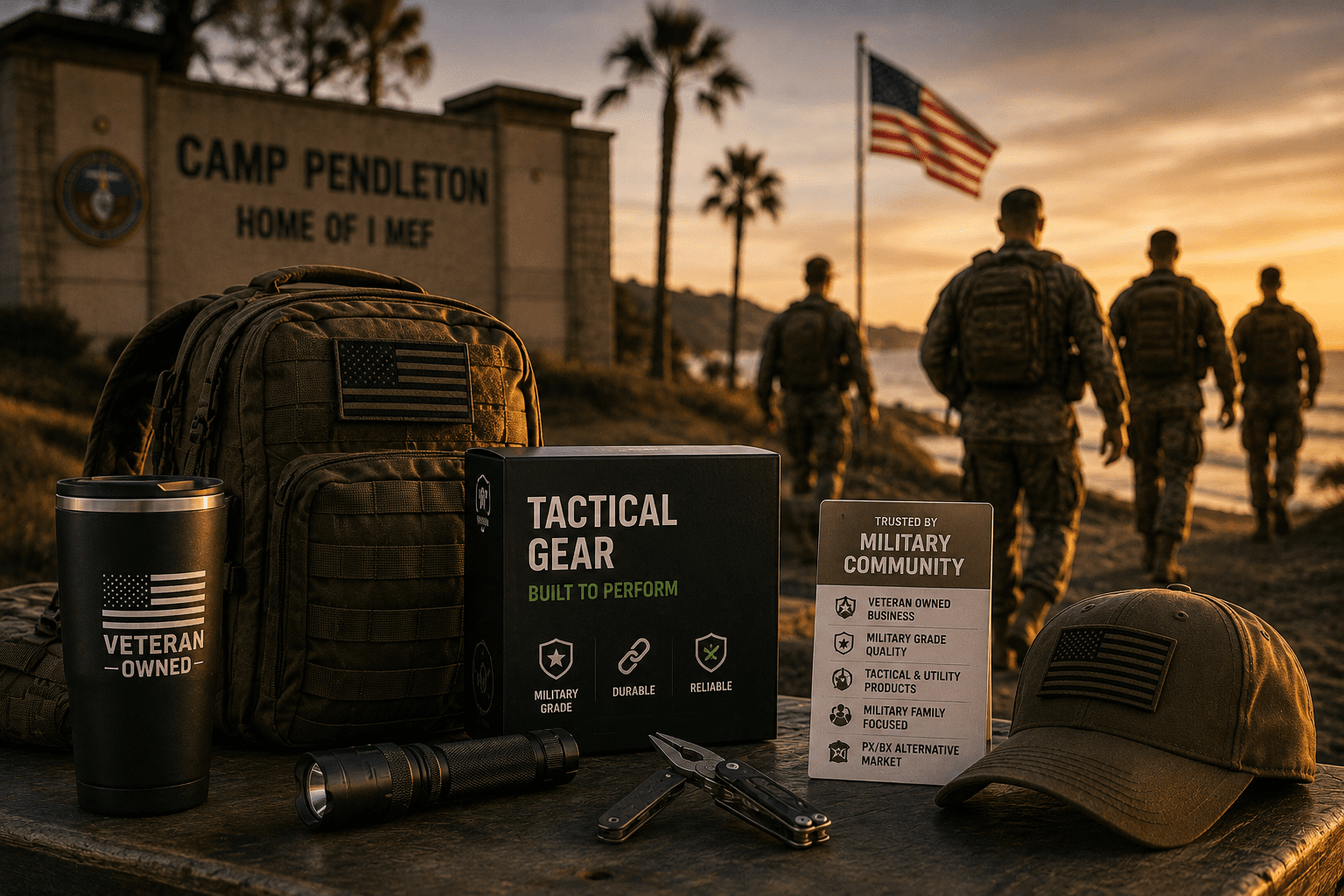 Tactical gear at sunset