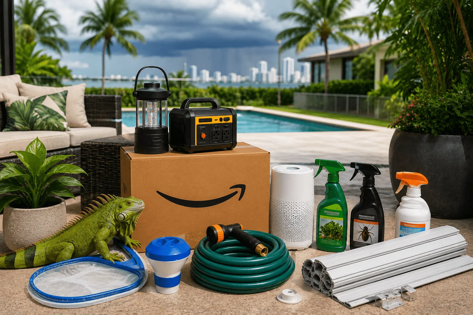 Tropical patio with product display