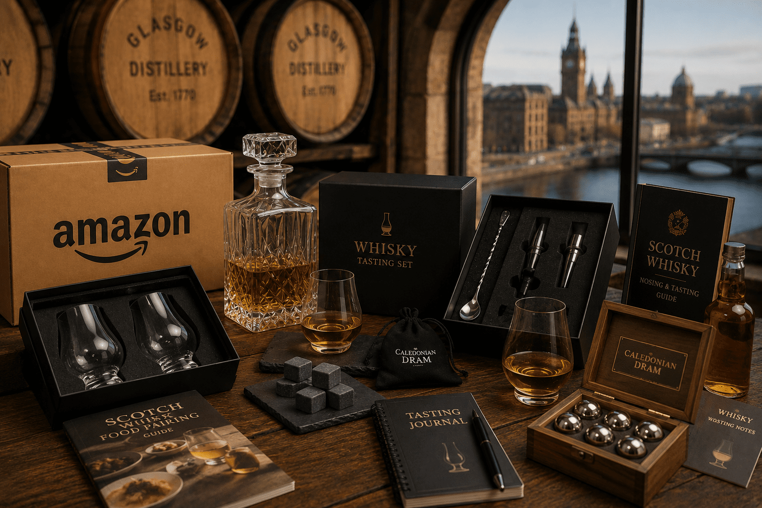 Whisky tasting set in a cellar