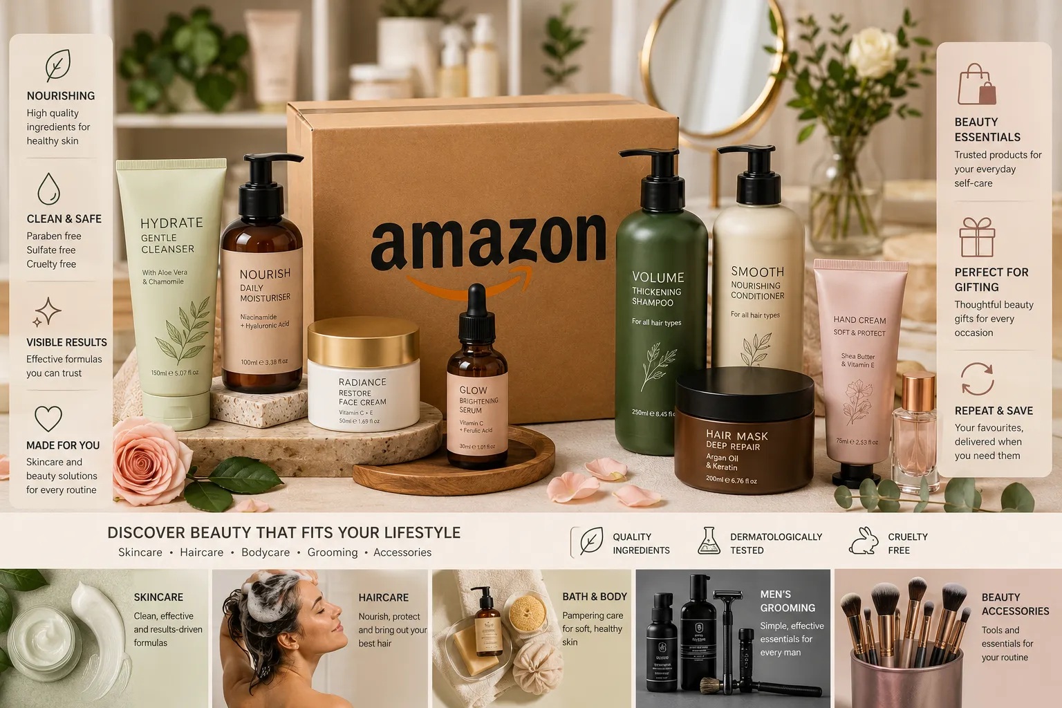 Beauty essentials in a lifestyle setup