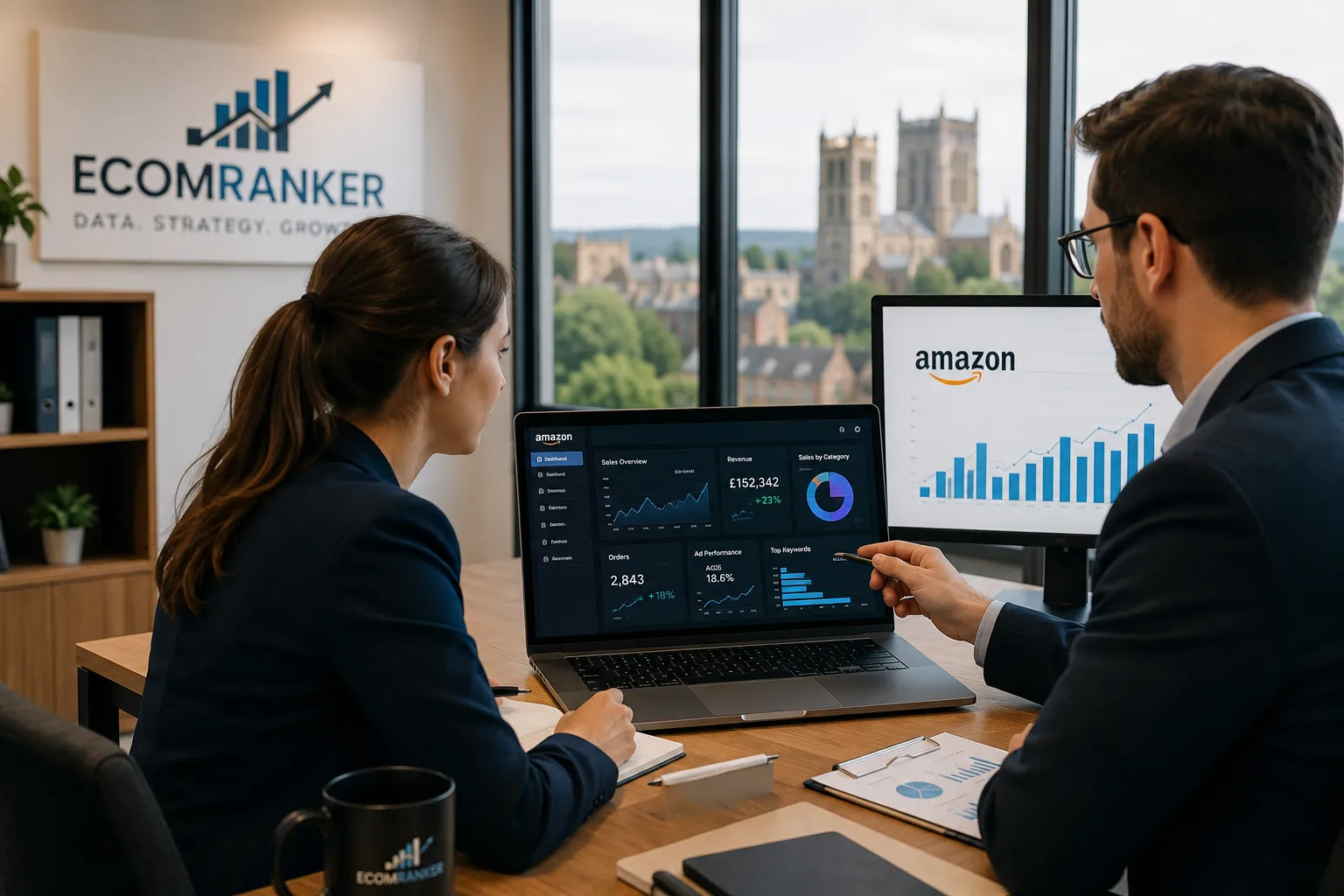 Business analytics meeting in a modern office