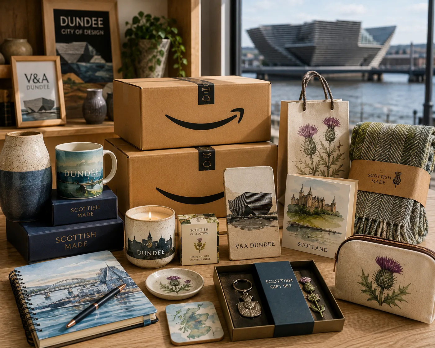Cozy Scottish gift display by the river