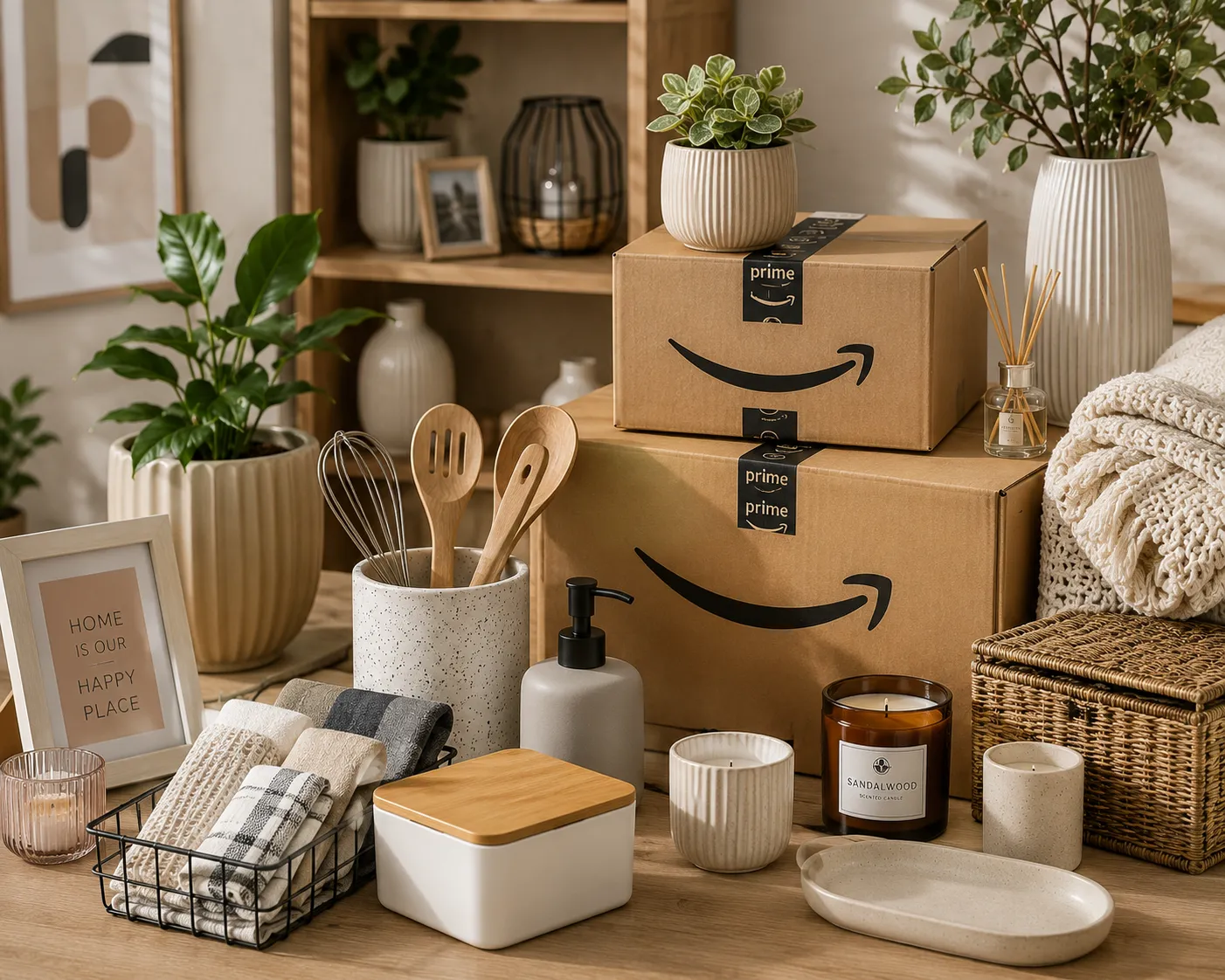 Cozy home decor with Amazon packaging