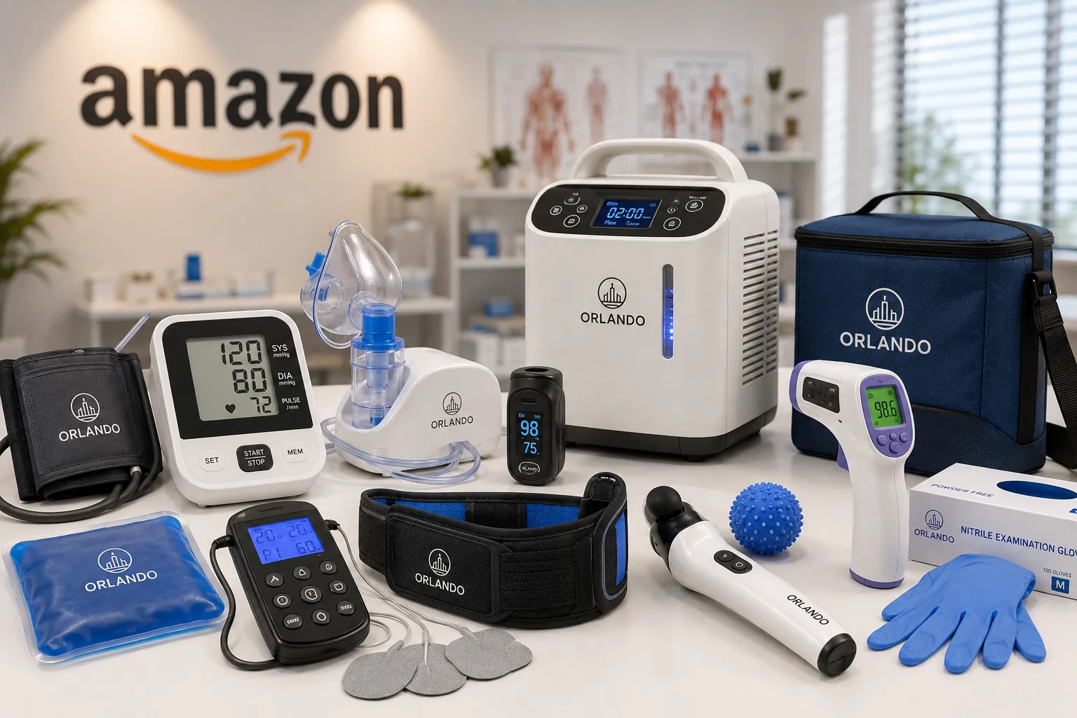 Medical equipment display with Amazon branding