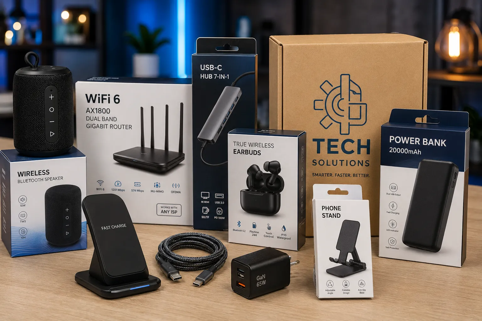 Modern tech gadgets on display