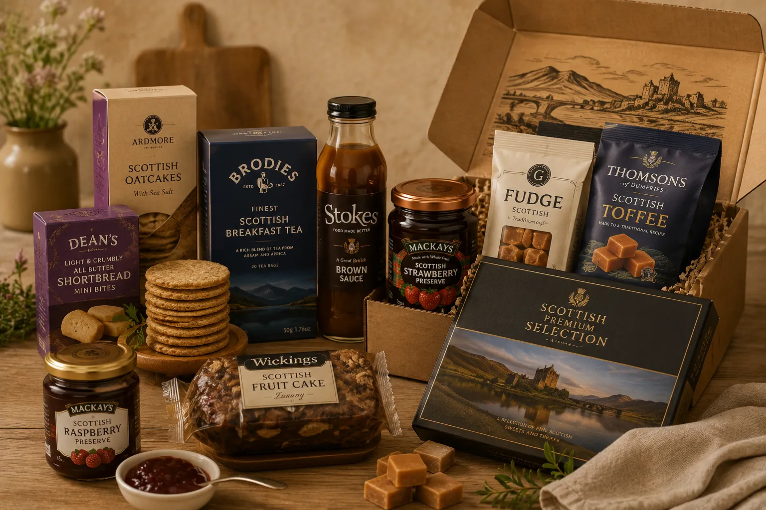 Scottish gourmet gift hamper display