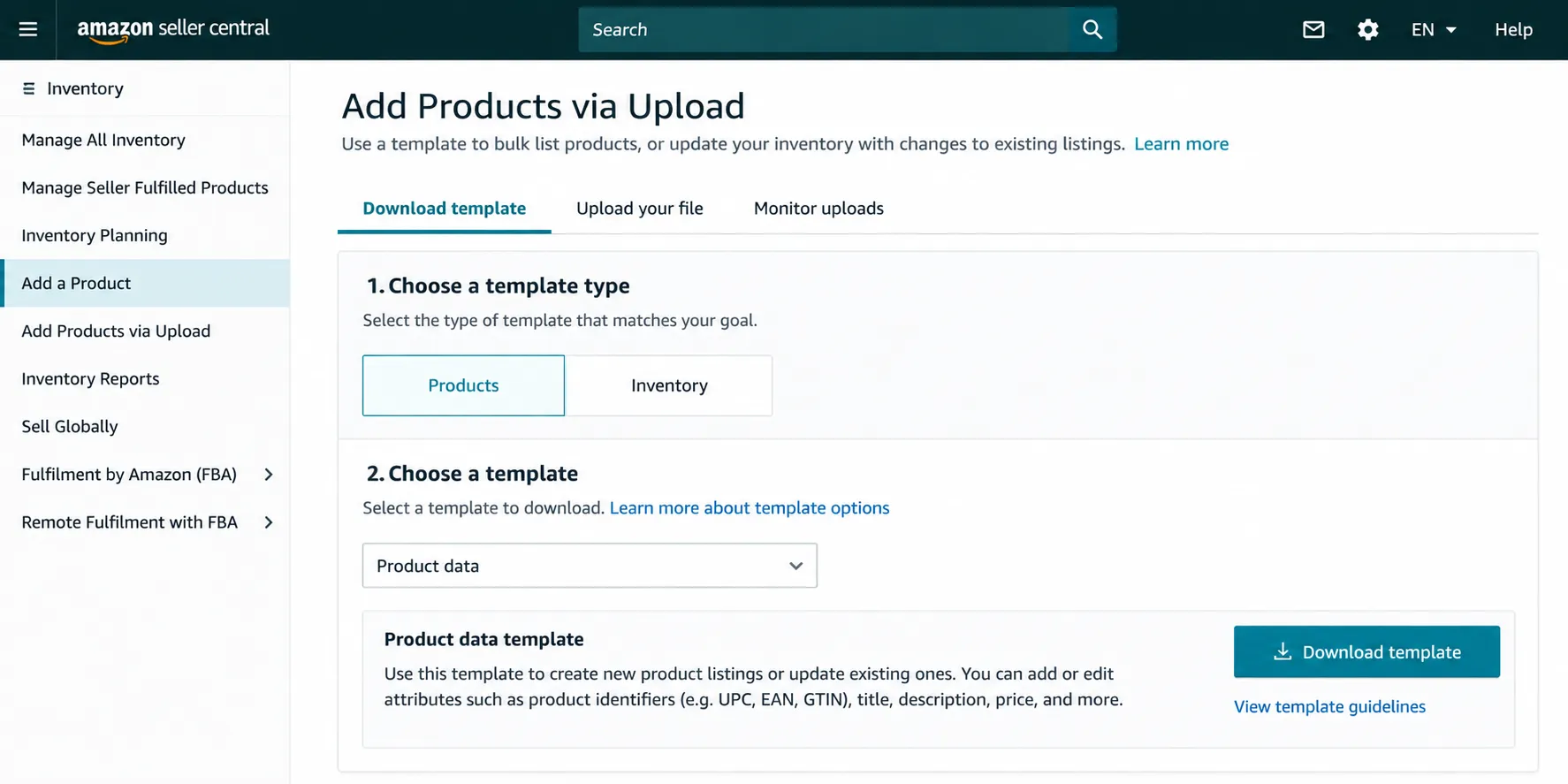 Amazon Seller Central Template Download Workflow