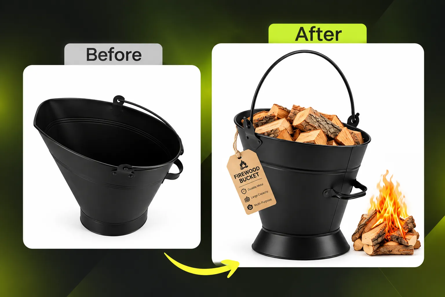 Firewood Bucket Before and After